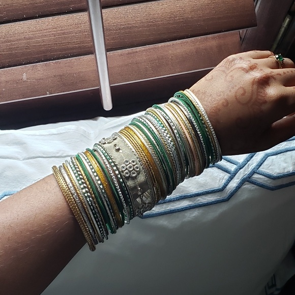 Metal Bangles in Silver, Gold, Green, and Blush - Picture 3 of 3